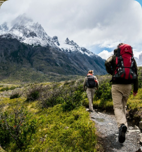 Walking trail through a mountain landscape